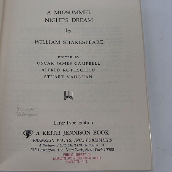 A Midsummer Night's Dream Shakespeare LARGE PRINT Commemoration Ed. Hardback - Picture 5 of 8